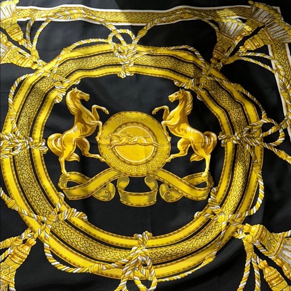 Longchamp Paris Scarf with Gold and Black Design - Picture 1 of 7